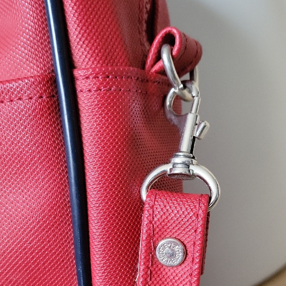 Lacoste Red Vinylon Crossbody Bag with Embossed Logo and Navy Rib Trim - Picture 4 of 9
